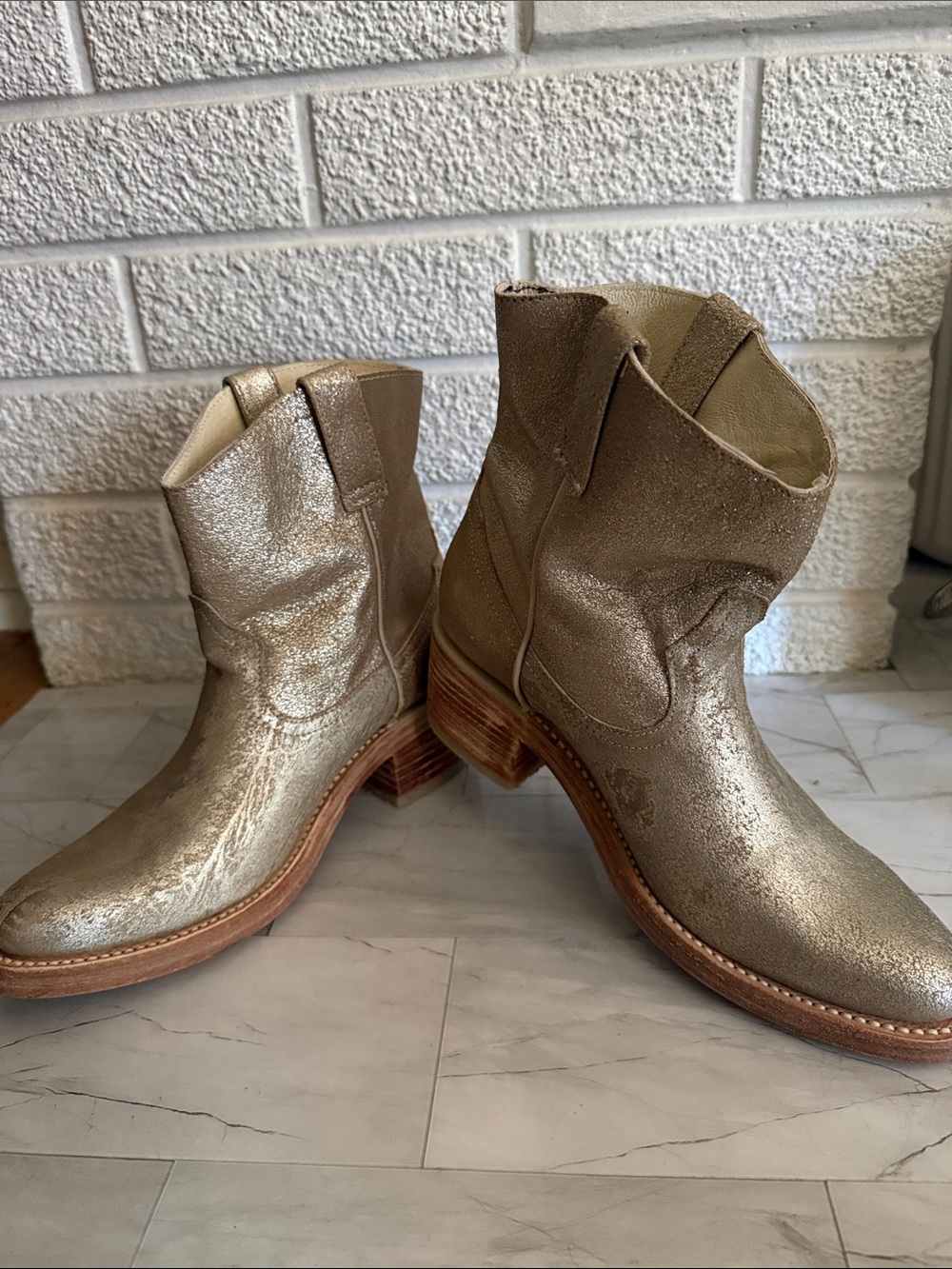 Talula De La Lune Metallic Gold Western Ankle Boots